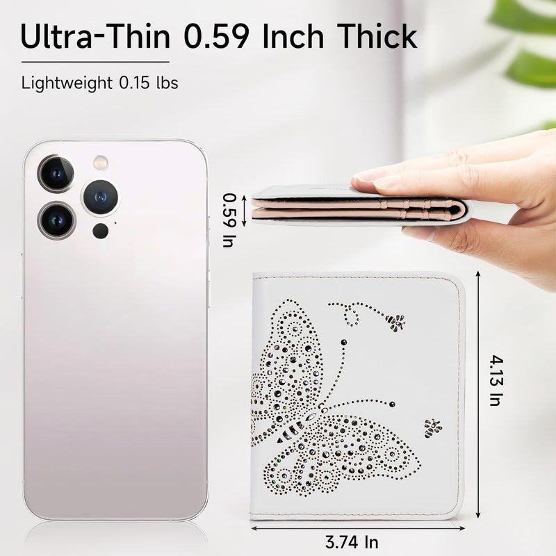 KITEVIUN Small RFID Wallet Women Ultra Thin Slim Womens Wallet Mini Compact Bifold Pocket Ladies Wallets for Women WHITE - Image 2